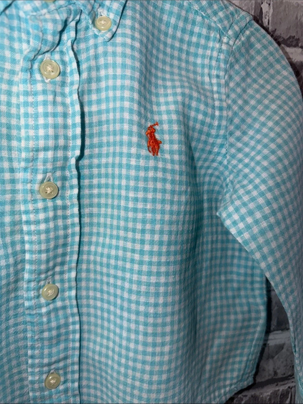 Polo by Ralph Lauren Toddler Aqua Gingham Button-Down Shirt with Orange Pony